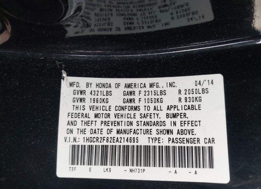 Photo 9 of 2014 Honda Accord EX-L (VIN 1HGCR2F82EA214695)