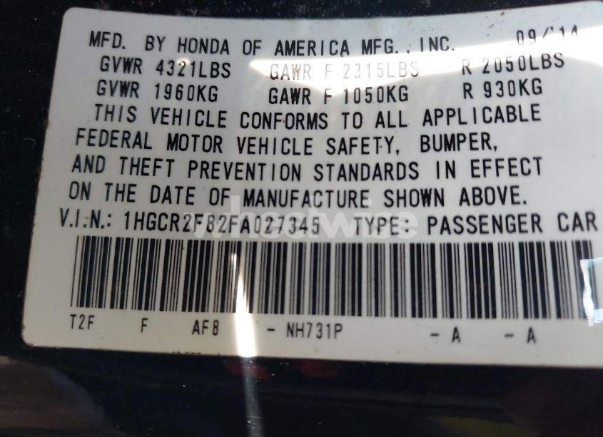 Photo 9 of 2015 Honda Accord EX-L (VIN 1HGCR2F82FA027345)