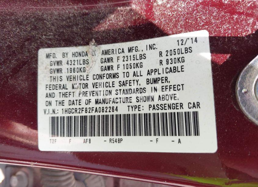 Photo 9 of 2015 Honda Accord EX-L (VIN 1HGCR2F82FA082264)