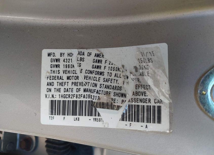 Photo 9 of 2015 Honda Accord EX-L (VIN 1HGCR2F82FA096312)