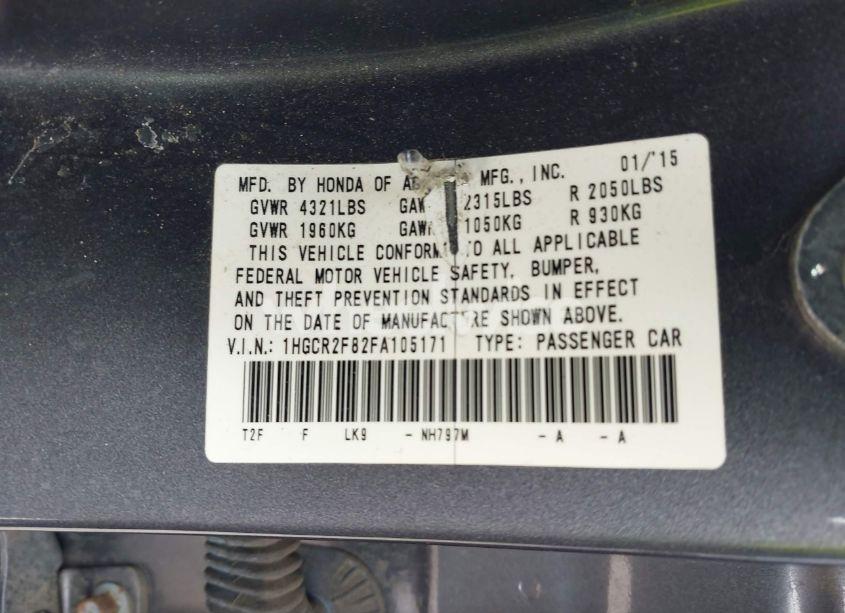 Photo 9 of 2015 Honda Accord EX-L (VIN 1HGCR2F82FA105171)