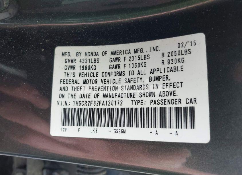 Photo 9 of 2015 Honda Accord EX-L (VIN 1HGCR2F82FA120172)