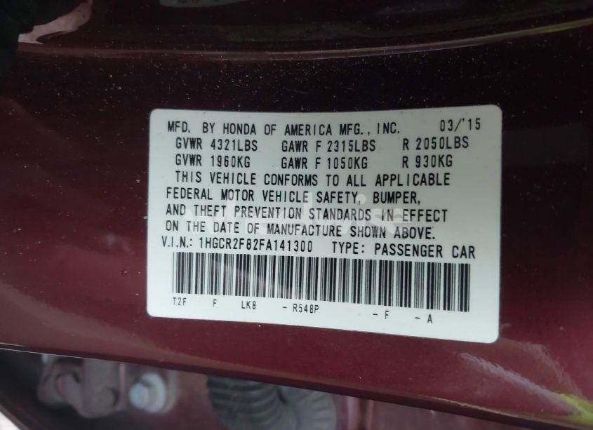 Photo 9 of 2015 Honda Accord EX-L (VIN 1HGCR2F82FA141300)