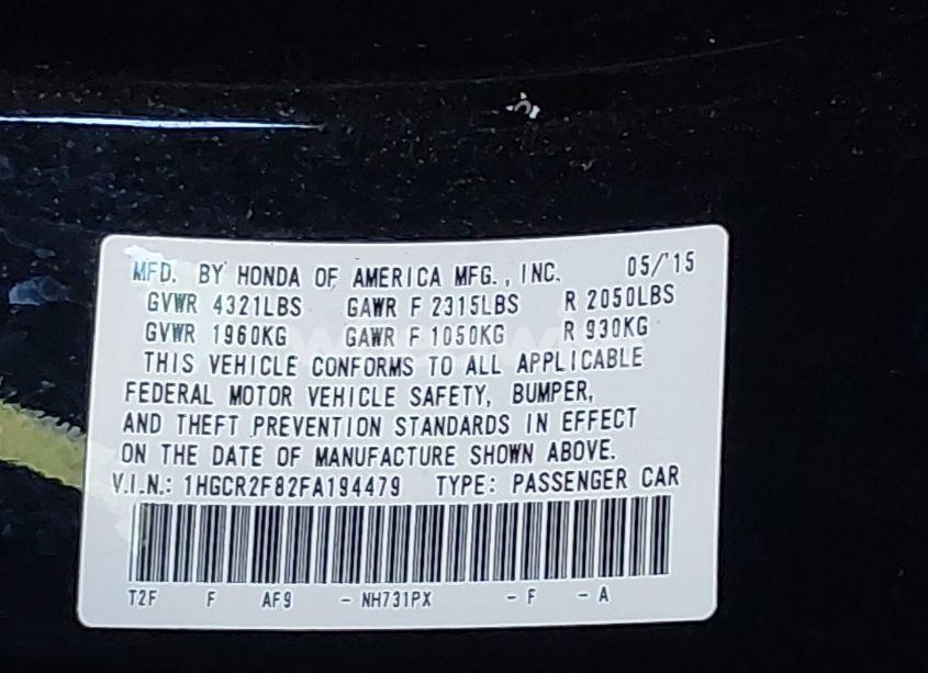 Photo 9 of 2015 Honda Accord EX-L (VIN 1HGCR2F82FA194479)