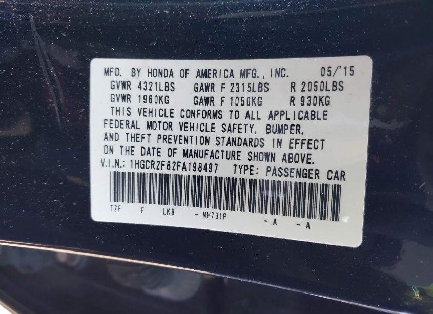 Photo 9 of 2015 Honda Accord EX-L (VIN 1HGCR2F82FA198497)