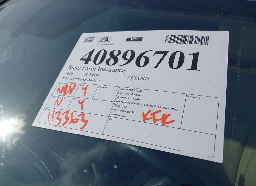 Photo 18 of 2016 Honda Accord EX-L (VIN 1HGCR2F82GA043577)