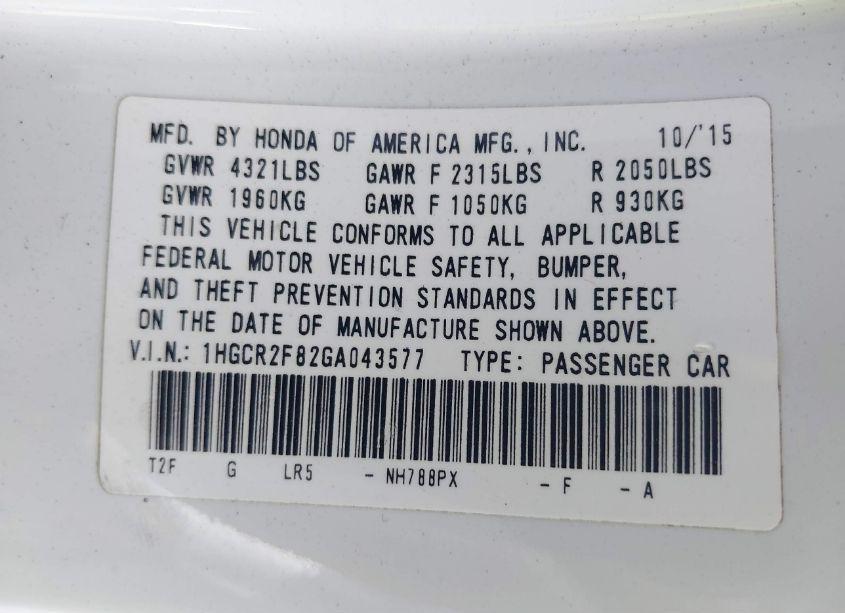 Photo 9 of 2016 Honda Accord EX-L (VIN 1HGCR2F82GA043577)