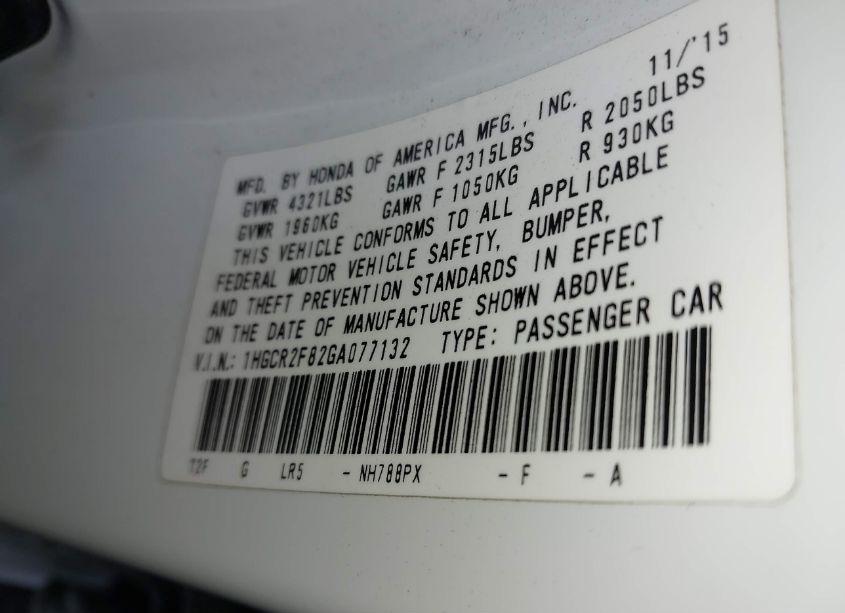 Photo 9 of 2016 Honda Accord EX-L (VIN 1HGCR2F82GA077132)