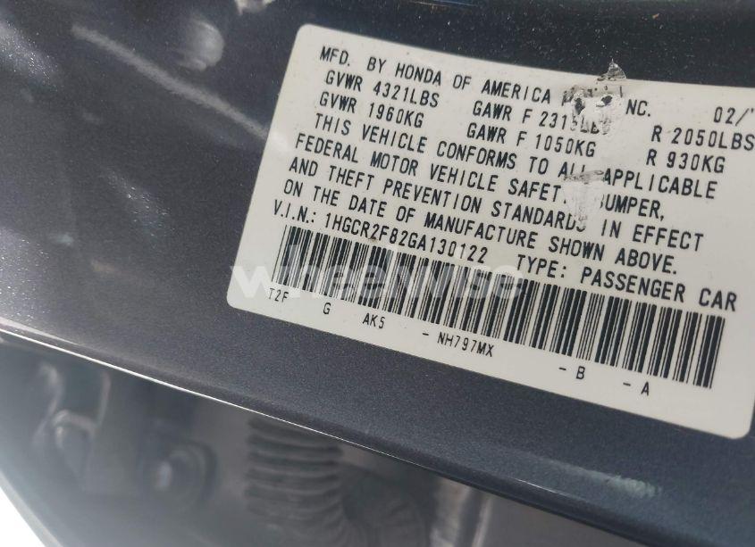 Photo 9 of 2016 Honda Accord EX-L (VIN 1HGCR2F82GA130122)