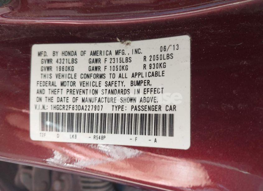 Photo 9 of 2013 Honda Accord EX-L (VIN 1HGCR2F83DA227907)