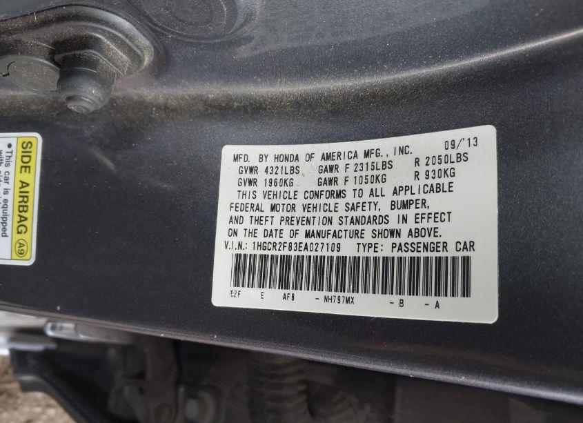 Photo 9 of 2014 Honda Accord EX-L (VIN 1HGCR2F83EA027109)