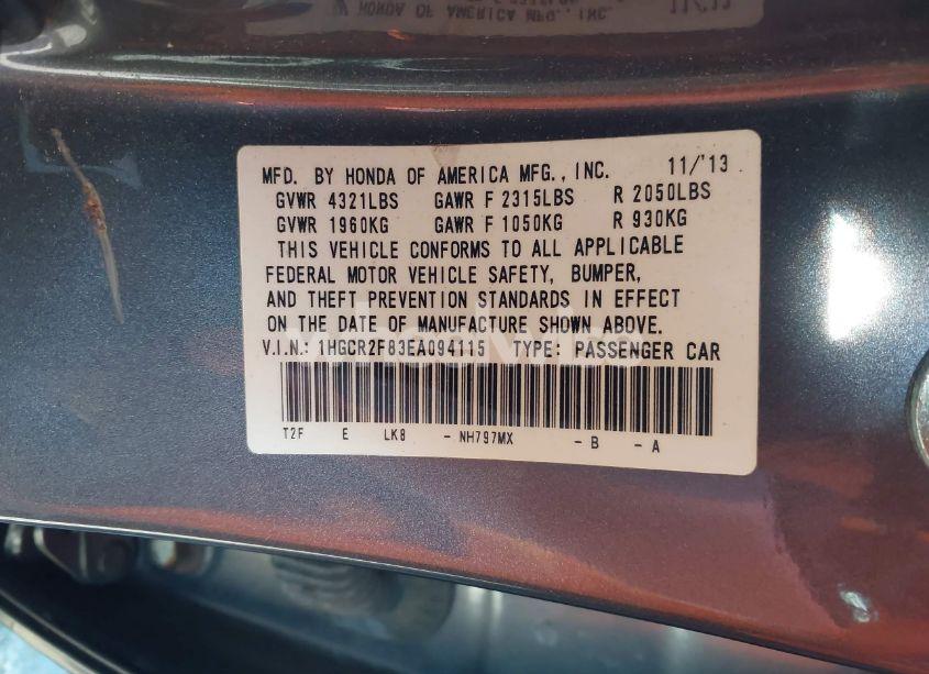 Photo 8 of 2014 Honda Accord EX-L (VIN 1HGCR2F83EA094115)