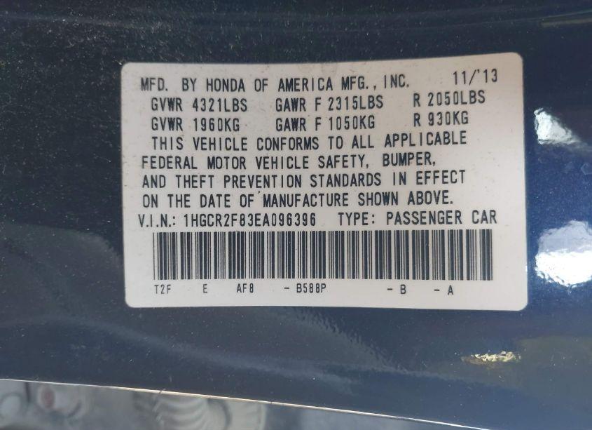 Photo 9 of 2014 Honda Accord EX-L (VIN 1HGCR2F83EA096396)