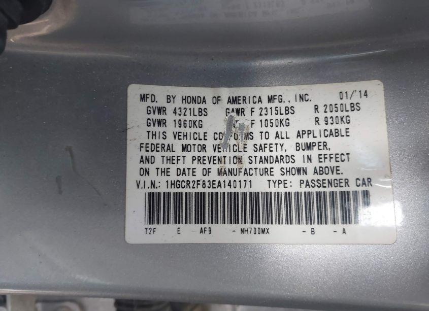 Photo 9 of 2014 Honda Accord EX-L (VIN 1HGCR2F83EA140171)