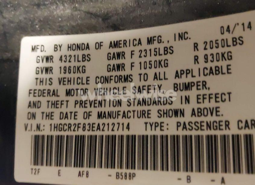 Photo 9 of 2014 Honda Accord EX-L (VIN 1HGCR2F83EA212714)