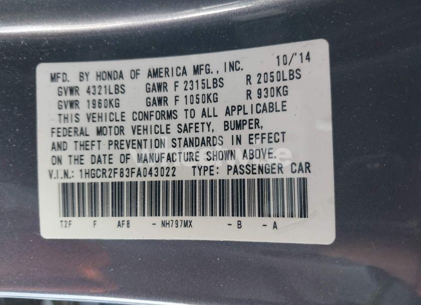 Photo 9 of 2015 Honda Accord EX-L (VIN 1HGCR2F83FA043022)