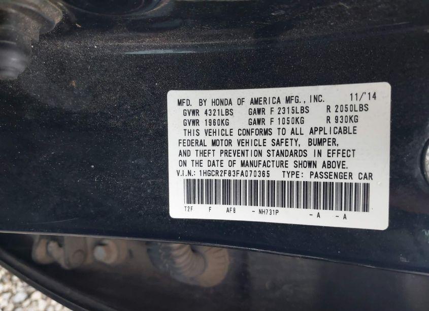 Photo 9 of 2015 Honda Accord EX-L (VIN 1HGCR2F83FA070365)