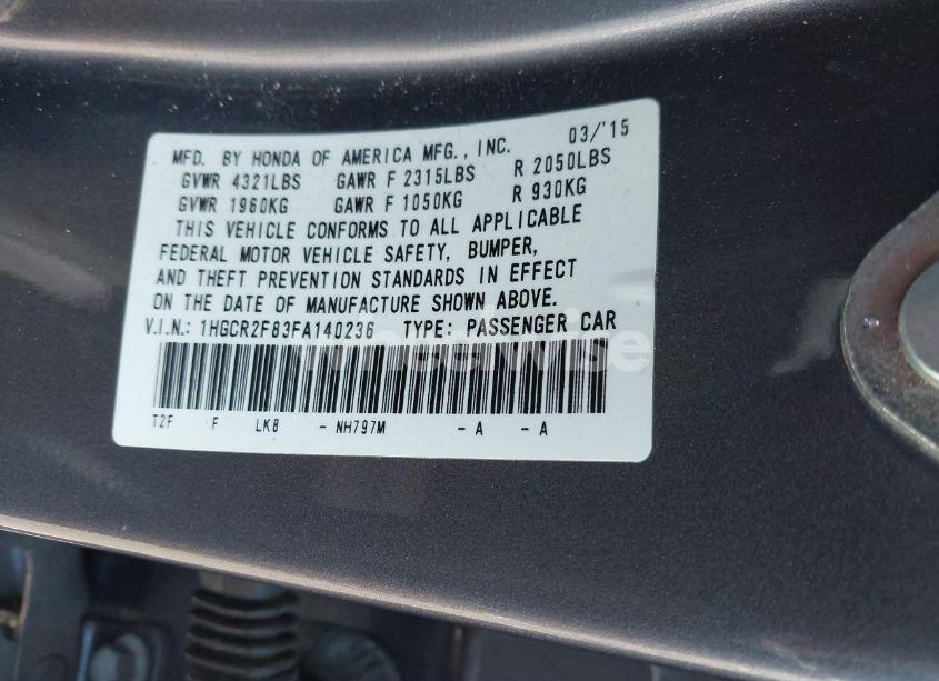 Photo 9 of 2015 Honda Accord EX-L (VIN 1HGCR2F83FA140236)