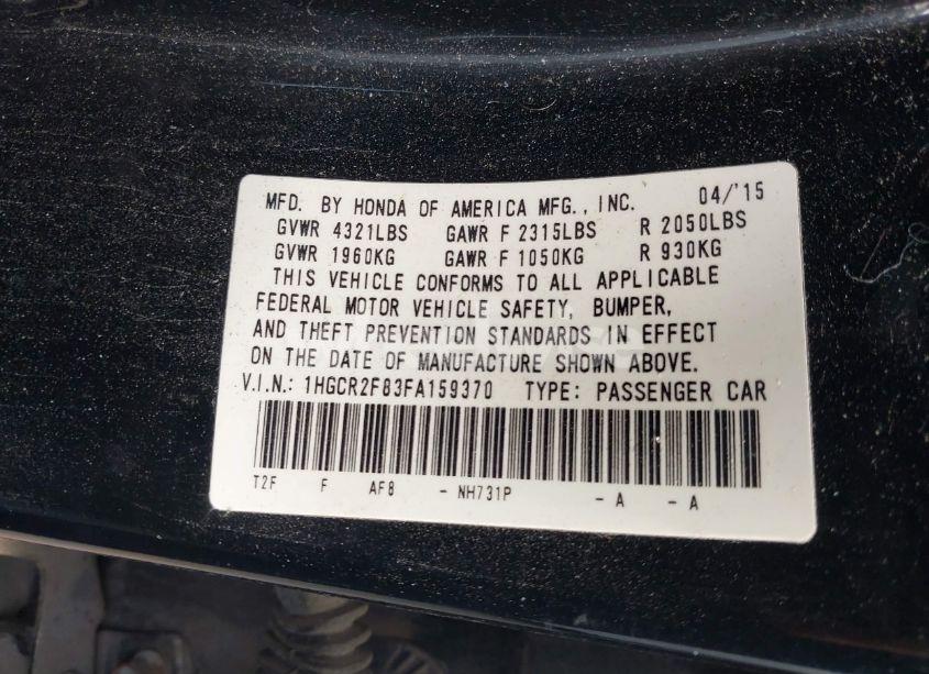 Photo 9 of 2015 Honda Accord EX-L (VIN 1HGCR2F83FA159370)