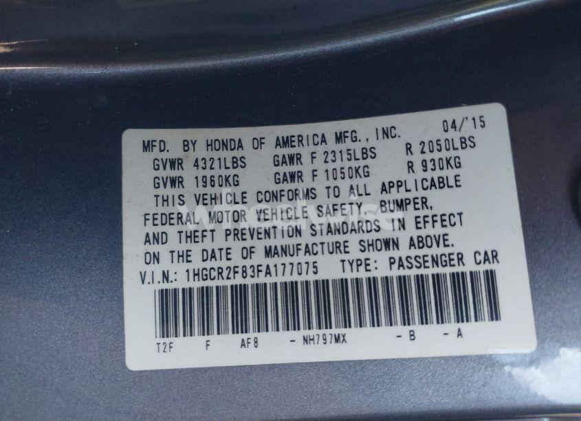 Photo 9 of 2015 Honda Accord EX-L (VIN 1HGCR2F83FA177075)