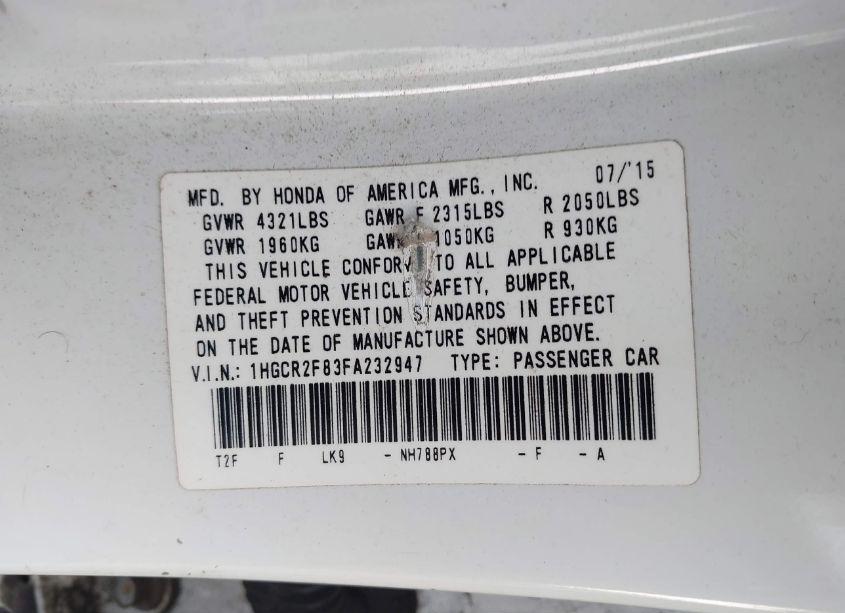 Photo 9 of 2015 Honda Accord EX-L (VIN 1HGCR2F83FA232947)