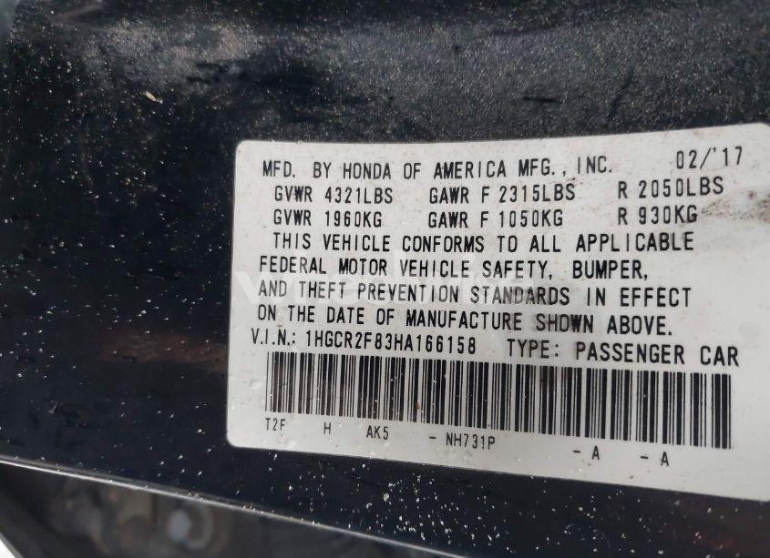 Photo 9 of 2017 Honda Accord EX-L (VIN 1HGCR2F83HA166158)