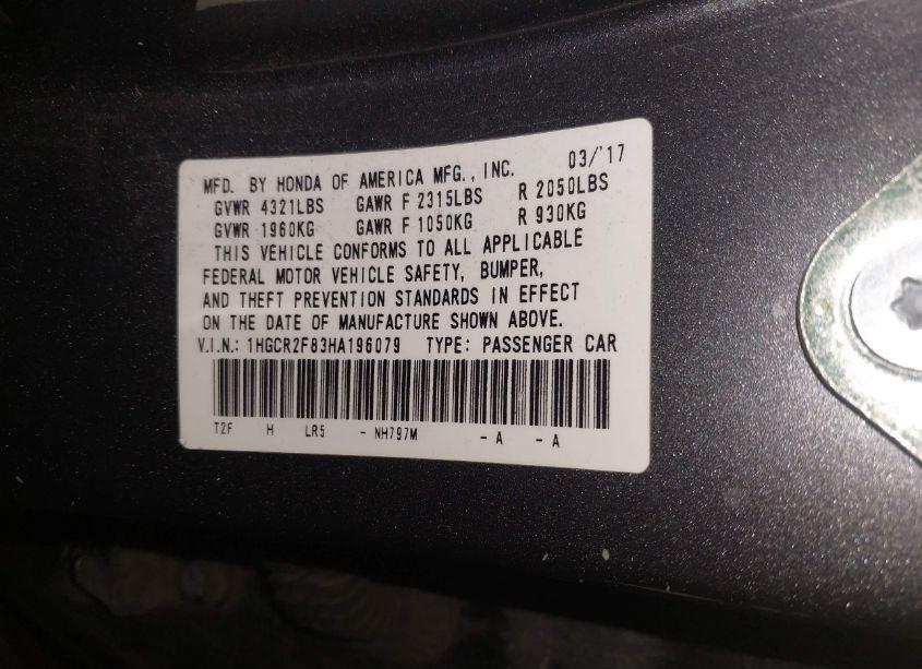 Photo 9 of 2017 Honda Accord EX-L (VIN 1HGCR2F83HA196079)