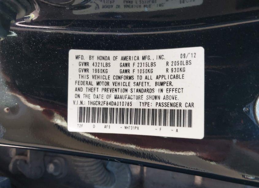 Photo 9 of 2013 Honda Accord EX-L (VIN 1HGCR2F84DA010785)