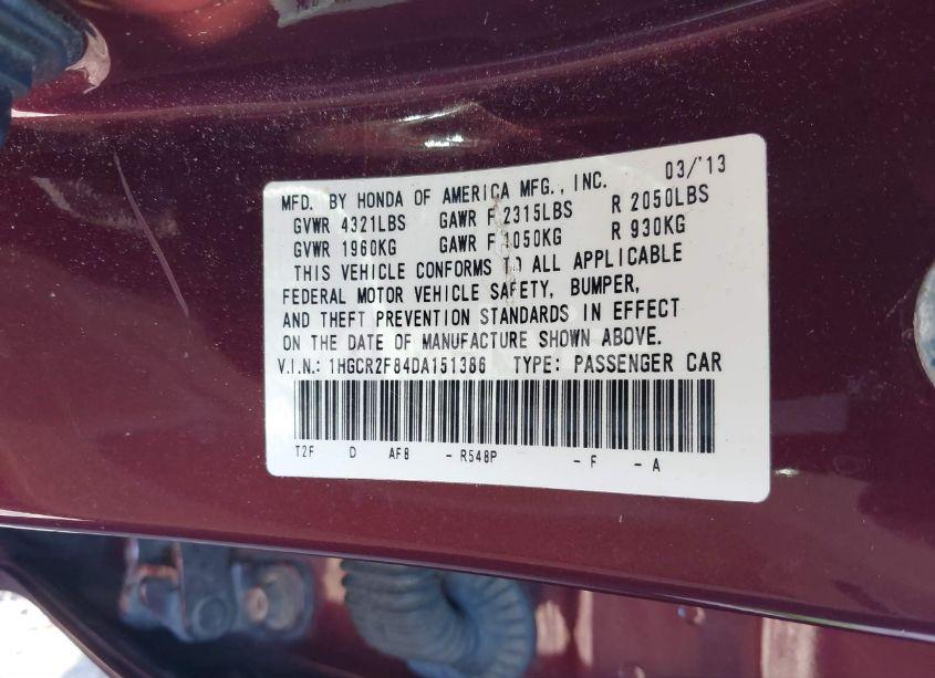 Photo 9 of 2013 Honda Accord EX-L (VIN 1HGCR2F84DA151386)