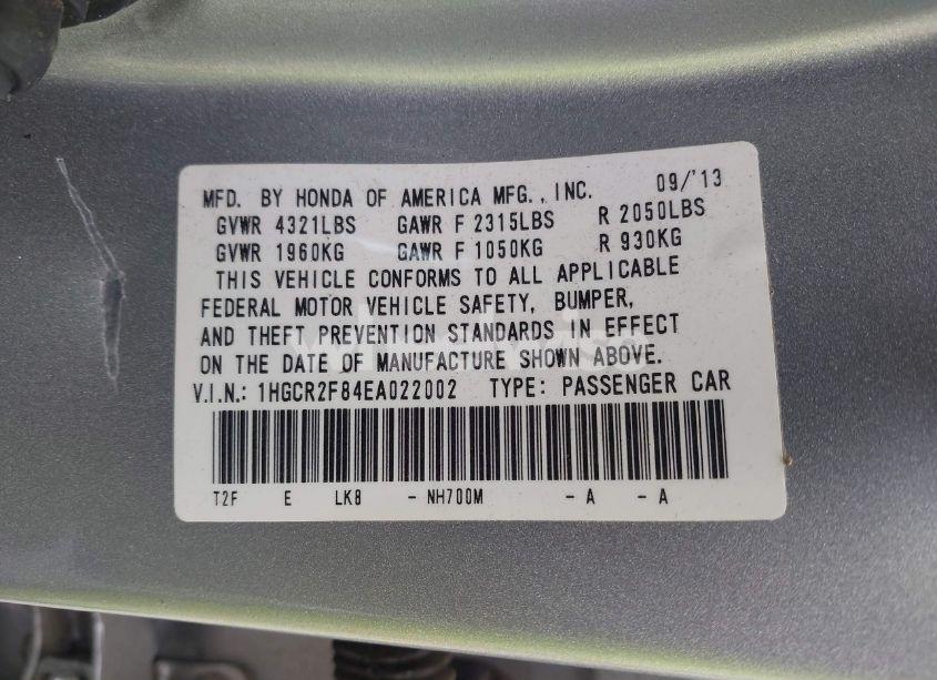 Photo 9 of 2014 Honda Accord EX-L (VIN 1HGCR2F84EA022002)