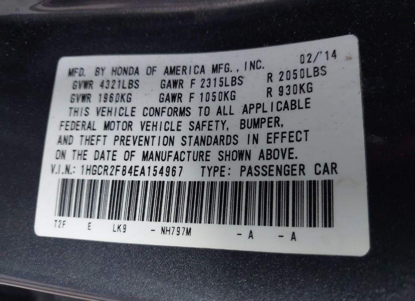 Photo 9 of 2014 Honda Accord EX-L (VIN 1HGCR2F84EA154967)