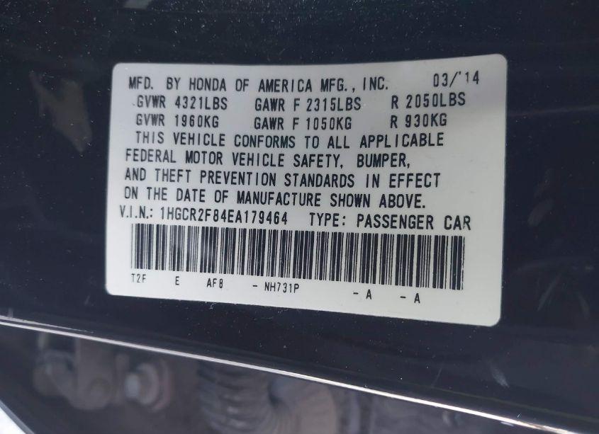 Photo 9 of 2014 Honda Accord EX-L (VIN 1HGCR2F84EA179464)