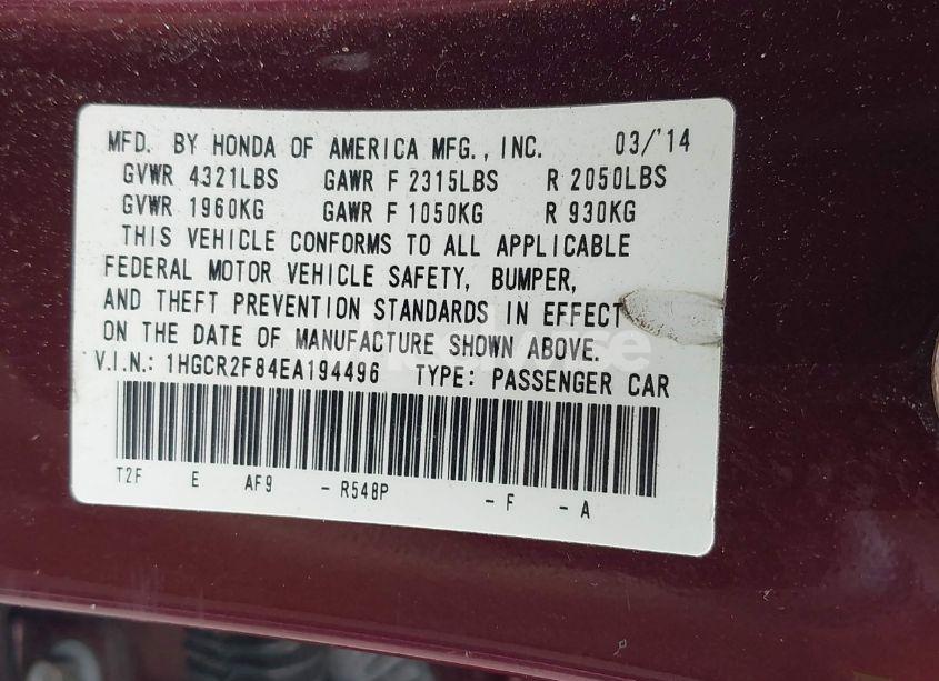 Photo 9 of 2014 Honda Accord EX-L (VIN 1HGCR2F84EA194496)