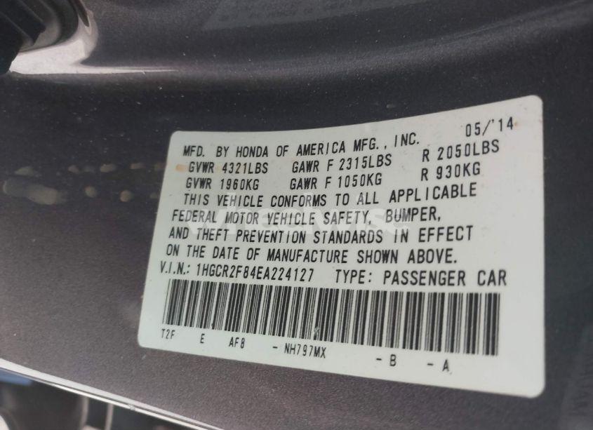 Photo 9 of 2014 Honda Accord EX-L (VIN 1HGCR2F84EA224127)