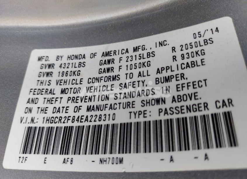 Photo 9 of 2014 Honda Accord EX-L (VIN 1HGCR2F84EA228310)