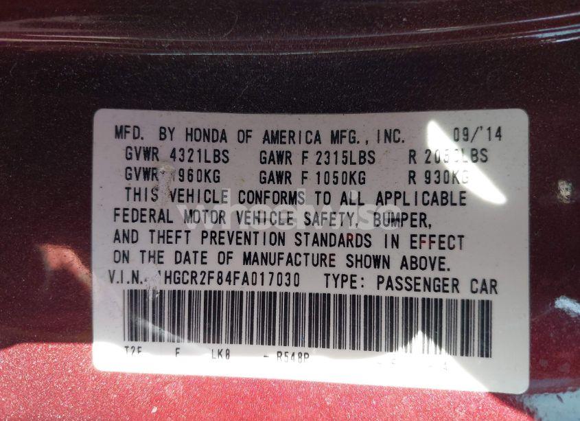 Photo 9 of 2015 Honda Accord EX-L (VIN 1HGCR2F84FA017030)