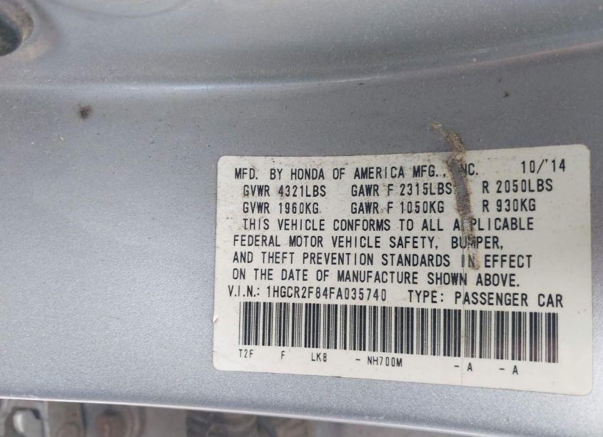 Photo 9 of 2015 Honda Accord EX-L (VIN 1HGCR2F84FA035740)