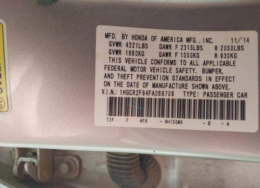 Photo 9 of 2015 Honda Accord EX-L (VIN 1HGCR2F84FA068706)