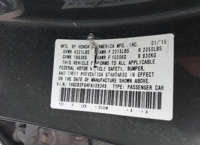 Photo 9 of 2015 Honda Accord EX-L (VIN 1HGCR2F84FA109349)