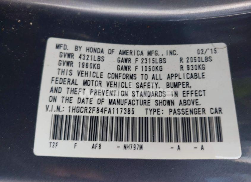 Photo 9 of 2015 Honda Accord EX-L (VIN 1HGCR2F84FA117385)