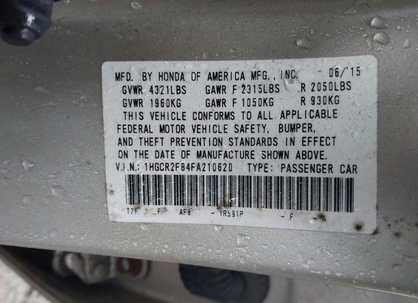 Photo 9 of 2015 Honda Accord EX-L (VIN 1HGCR2F84FA210620)