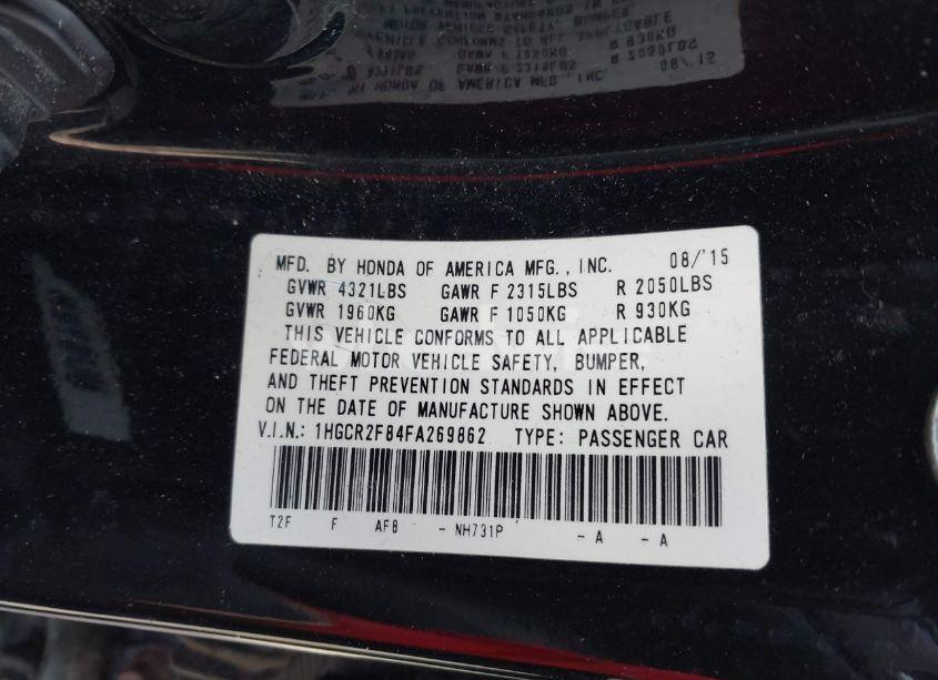 Photo 9 of 2015 Honda Accord EX-L (VIN 1HGCR2F84FA269862)