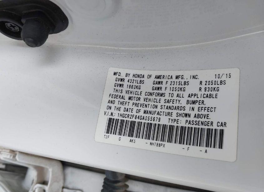 Photo 9 of 2016 Honda Accord EX-L (VIN 1HGCR2F84GA055679)