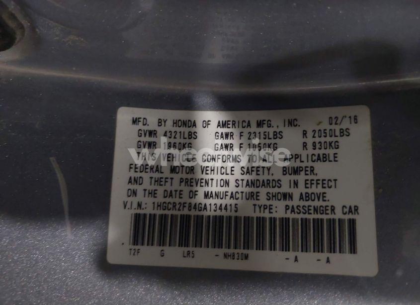 Photo 9 of 2016 Honda Accord EX-L (VIN 1HGCR2F84GA134415)