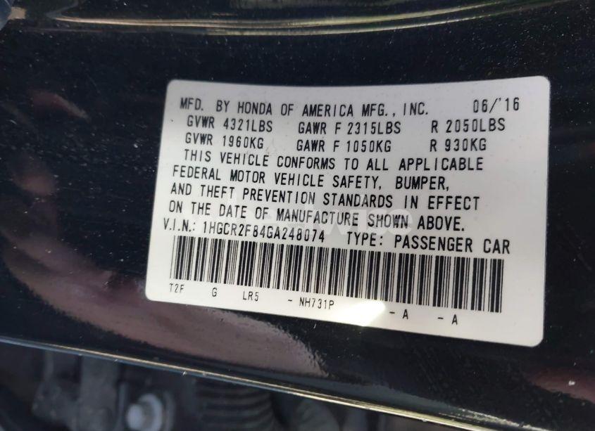 Photo 9 of 2016 Honda Accord EX-L (VIN 1HGCR2F84GA248074)