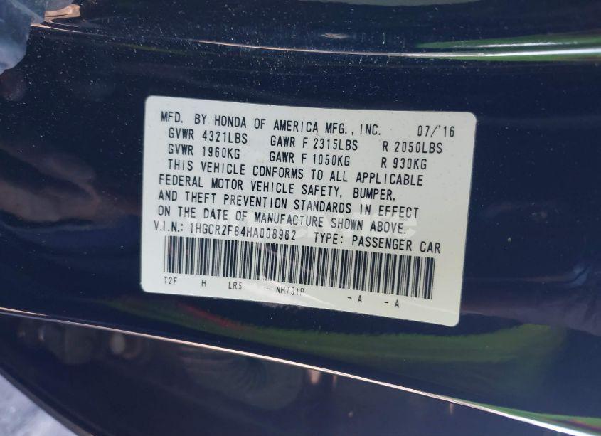 Photo 9 of 2017 Honda Accord EX-L (VIN 1HGCR2F84HA008962)