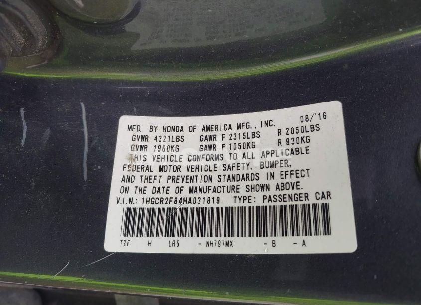 Photo 9 of 2017 Honda Accord EX-L (VIN 1HGCR2F84HA031819)