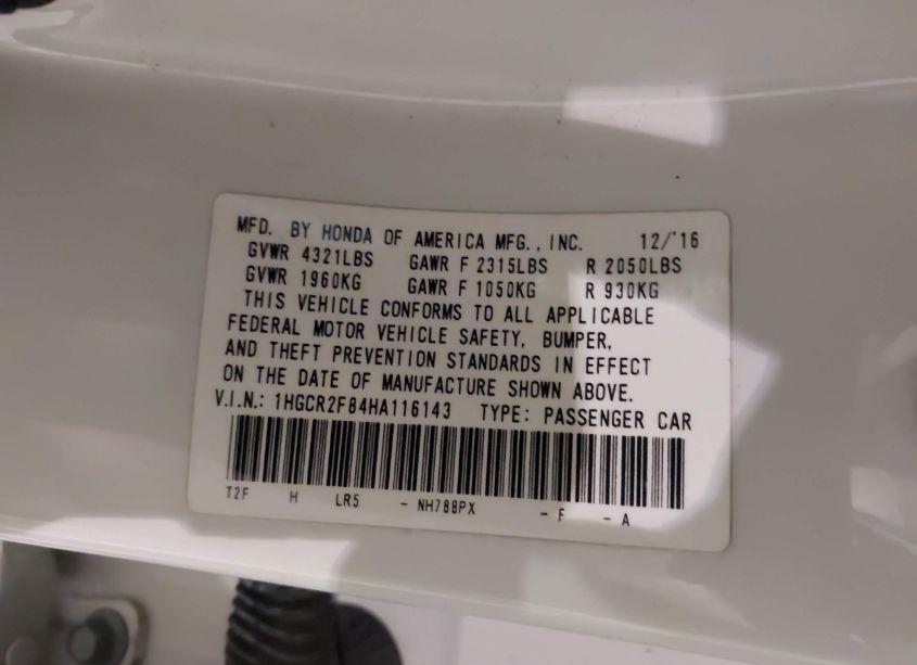 Photo 9 of 2017 Honda Accord EX-L (VIN 1HGCR2F84HA116143)