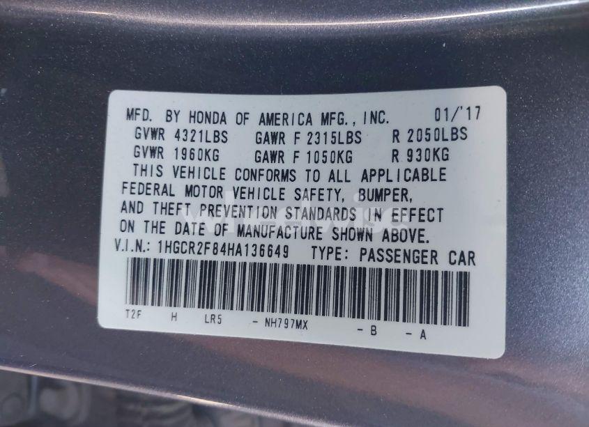 Photo 9 of 2017 Honda Accord EX-L (VIN 1HGCR2F84HA136649)