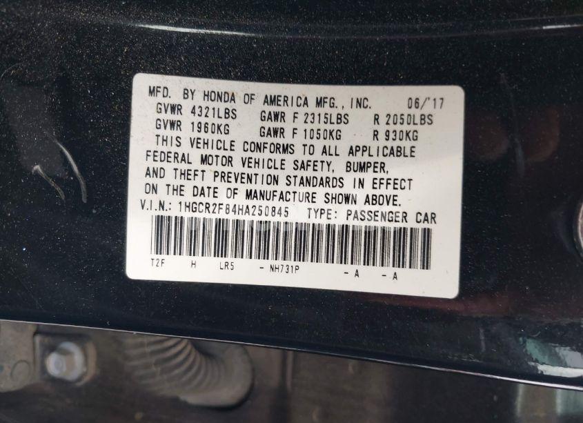 Photo 9 of 2017 Honda Accord EX-L (VIN 1HGCR2F84HA250845)